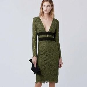 DIANE VON FURSTENBERG Viera Lace Long Sleeve Dress Olive Black Size 4 NWT New